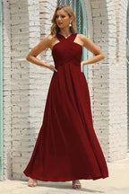 Numbersea Women Halter Chiffon Bridesmaid Dress A-line Long Formal Prom Gown SEA28015