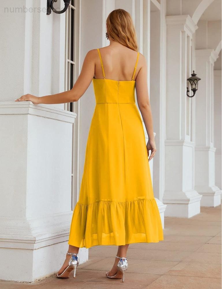 Numbersea  Spaghetti Strap Chiffon Bridesmaid Dress Ankle Length Formal A Line Cocktail Party Homecoming Dress for Juniors  SEA28028