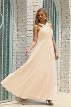 Numbersea Women Halter Chiffon Bridesmaid Dress A-line Long Formal Prom Gown SEA28015