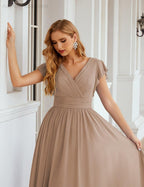 Numbersea V-Neck Bridesmaid Dress Floor Length Backless Formal Evening Dress 28024