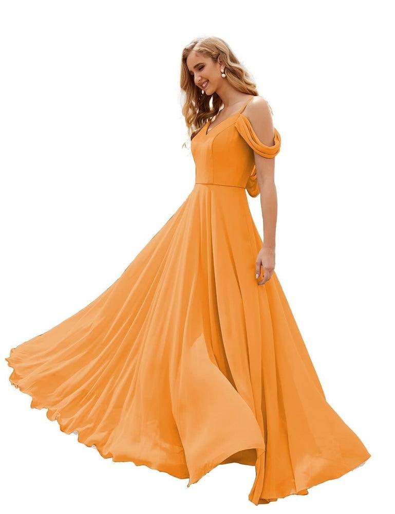 Numbersea Cold Shoulder Chiffon Bridesmaid Dresses Long Maxi Formal Prom Gowns for Women Party  SEA28059