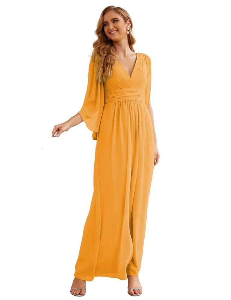 Numbersea Chiffon Bridesmaid Dresses with Split for Women Wedding Long Party Prom Gown Flutter Sleeve SEA28045