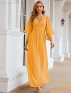Numbersea Chiffon Bridesmaid Dresses with Split for Women Wedding Long Party Prom Gown Flutter Sleeve SEA28045