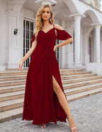 Numbersea Chiffon Cold Shoulder Long Bridesmaid Dresses Plus Size Formal Prom Gowns for Women Party Wedding  SEA28070