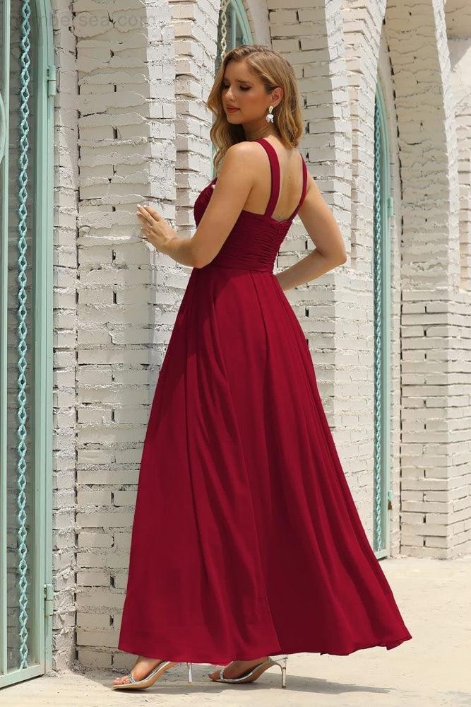 Numbersea Women Halter Chiffon Bridesmaid Dress A-line Long Formal Prom Gown SEA28015