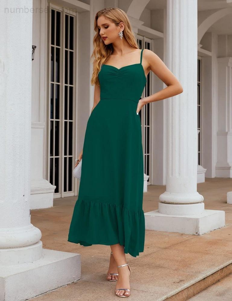 Numbersea  Spaghetti Strap Chiffon Bridesmaid Dress Ankle Length Formal A Line Cocktail Party Homecoming Dress for Juniors  SEA28028