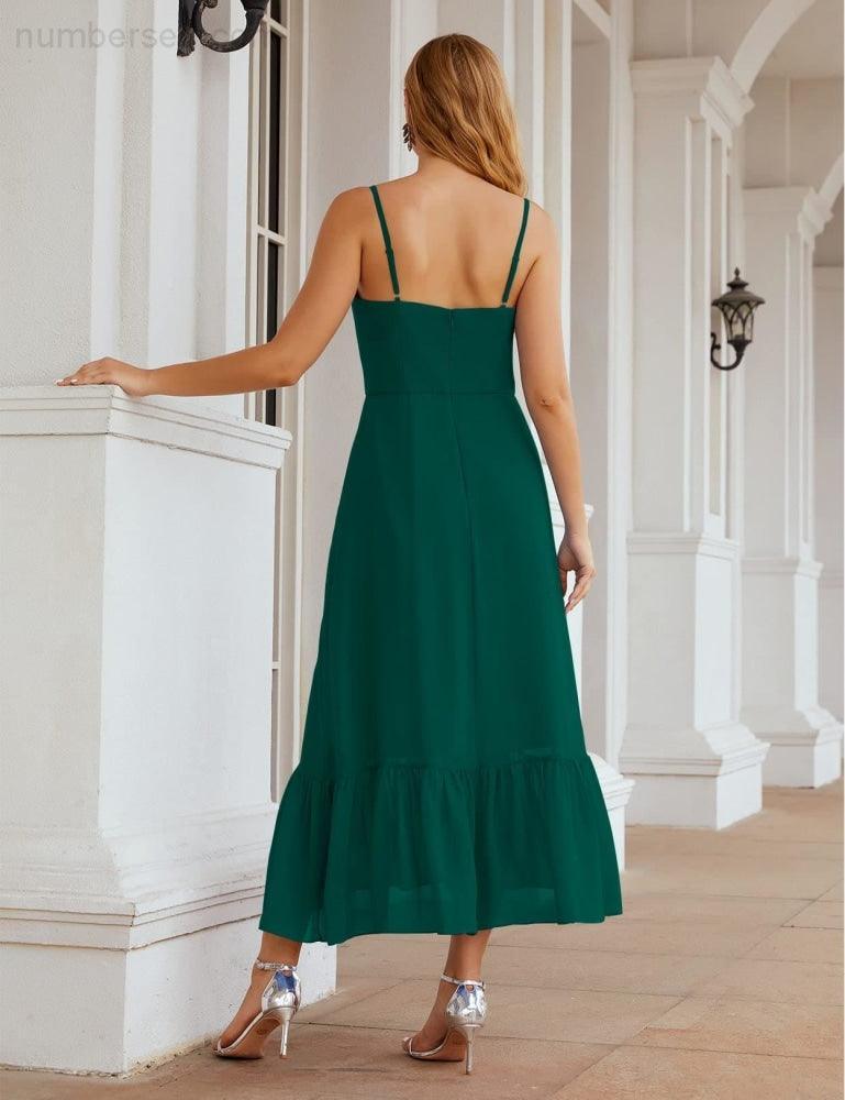 Numbersea  Spaghetti Strap Chiffon Bridesmaid Dress Ankle Length Formal A Line Cocktail Party Homecoming Dress for Juniors  SEA28028