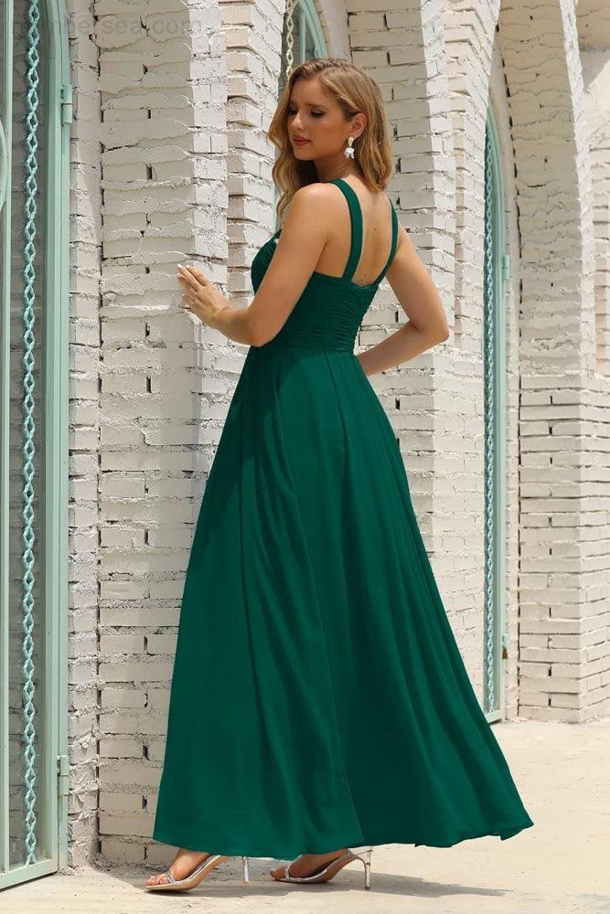 Numbersea Women Halter Chiffon Bridesmaid Dress A-line Long Formal Prom Gown SEA28015