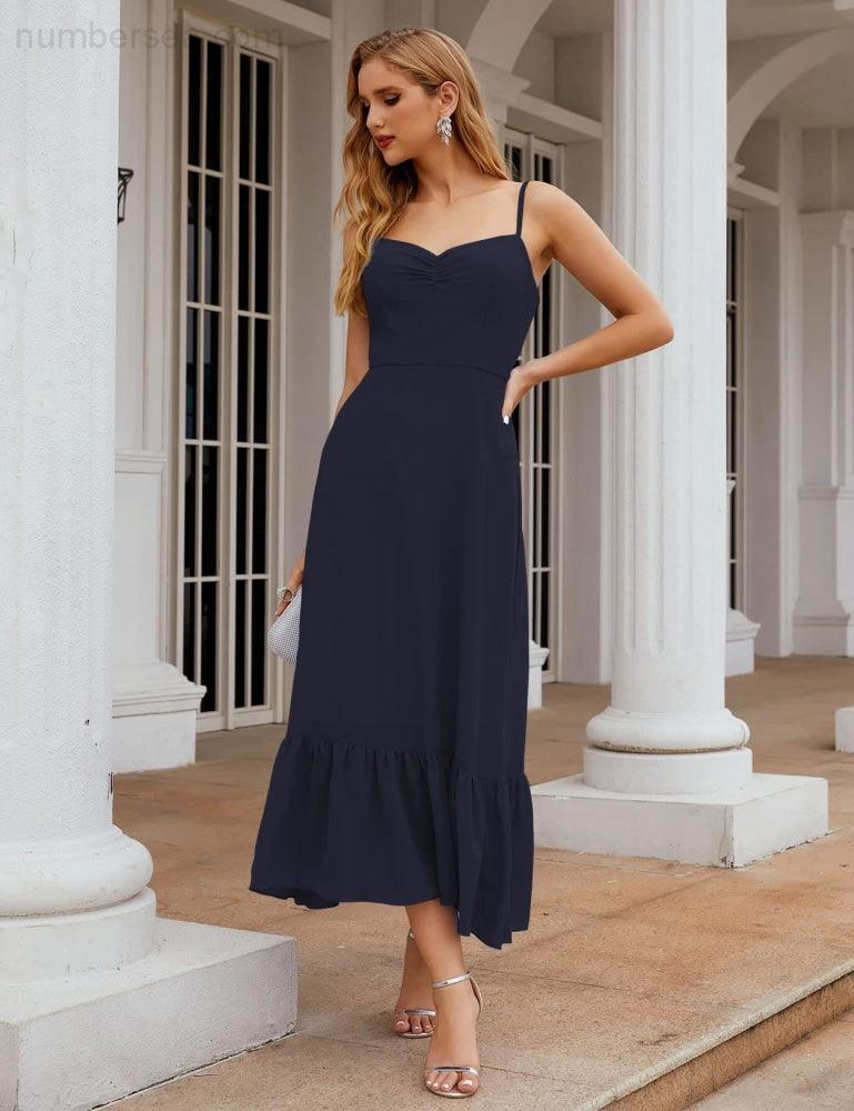 Numbersea  Spaghetti Strap Chiffon Bridesmaid Dress Ankle Length Formal A Line Cocktail Party Homecoming Dress for Juniors  SEA28028