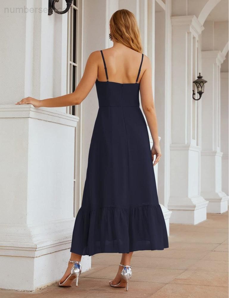 Numbersea  Spaghetti Strap Chiffon Bridesmaid Dress Ankle Length Formal A Line Cocktail Party Homecoming Dress for Juniors  SEA28028
