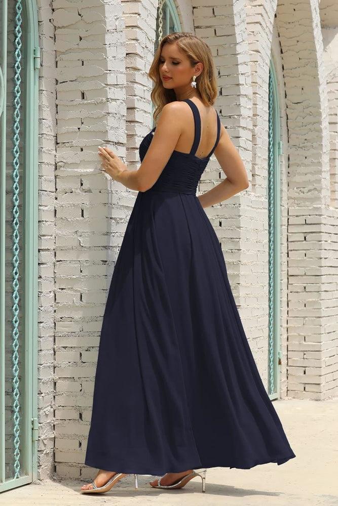 Numbersea Women Halter Chiffon Bridesmaid Dress A-line Long Formal Prom Gown SEA28015