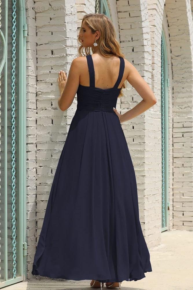 Numbersea Women Halter Chiffon Bridesmaid Dress A-line Long Formal Prom Gown SEA28015
