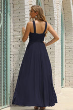 Numbersea Women Halter Chiffon Bridesmaid Dress A-line Long Formal Prom Gown SEA28015