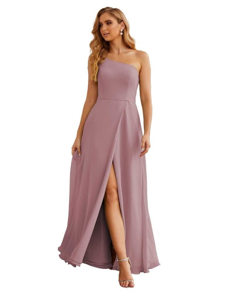 Numbersea One Shoulder Chiffon Bridesmaid Dresses Long Formal Homecoming Prom Gowns for Women Party Wedding Evening SEA28052