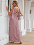 Numbersea Chiffon Bridesmaid Dresses with Split for Women Wedding Long Party Prom Gown Flutter Sleeve SEA28045