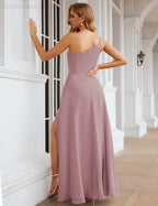 Numbersea One Shoulder Chiffon Bridesmaid Dresses Long Formal Homecoming Prom Gowns for Women Party Wedding Evening SEA28052