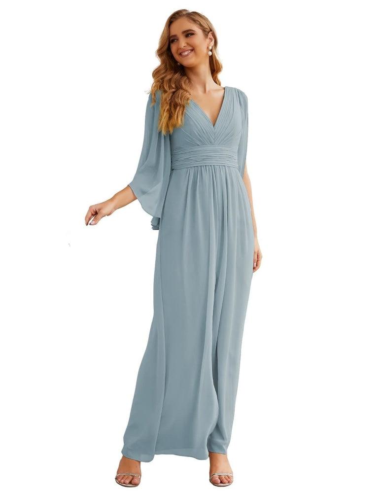 Numbersea Chiffon Bridesmaid Dresses with Split for Women Wedding Long Party Prom Gown Flutter Sleeve SEA28045