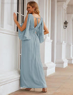 Numbersea Chiffon Bridesmaid Dresses with Split for Women Wedding Long Party Prom Gown Flutter Sleeve SEA28045
