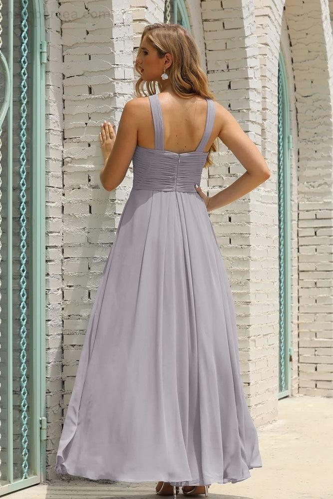 Numbersea Women Halter Chiffon Bridesmaid Dress A-line Long Formal Prom Gown SEA28015