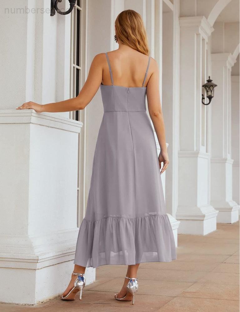Numbersea  Spaghetti Strap Chiffon Bridesmaid Dress Ankle Length Formal A Line Cocktail Party Homecoming Dress for Juniors  SEA28028