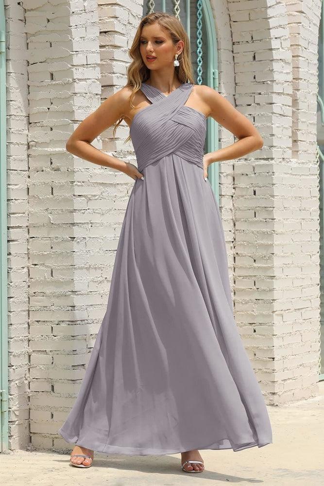Numbersea Women Halter Chiffon Bridesmaid Dress A-line Long Formal Prom Gown SEA28015