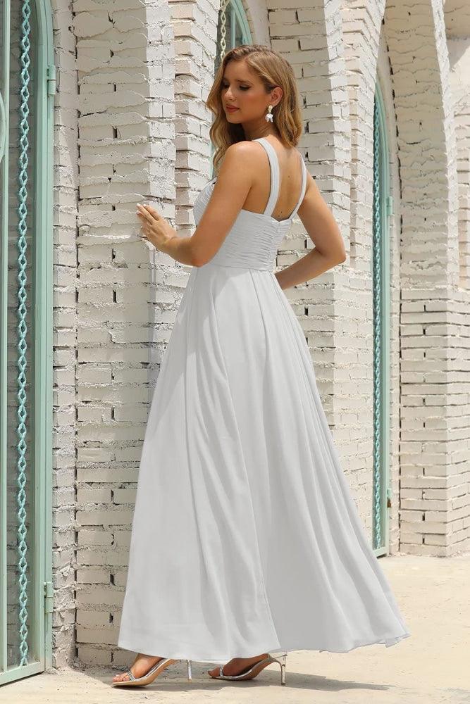 Numbersea Women Halter Chiffon Bridesmaid Dress A-line Long Formal Prom Gown SEA28015