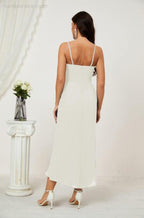 Numbersea Spaghetti Chiffon V Neck Bridesmaid Dress Mid-Length Slit Formal Prom Dress Homecoming Dress 2803