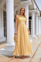 Ladies Lace Chiffon Round Neck Sleeveless Floor Length Bridesmaid Prom Evening Dress Wedding Party Beach 28106