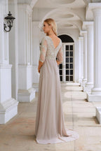 NumberSea Women Chiffon V Neck Long Half Sleeves  Mother of Bride Dress Wedding Wedding Party  28108