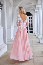 Ladies Round Neck Long Sleeve Chiffon Lace Short Front Short Back Length Length Bridesmaid Evening Dress Wedding Evening Dress 28123