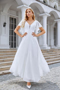 Ladies V Neck Ruffle Sleeves Chiffon Bridesmaid Evening Dress Beach Wedding Party Evening Dress 28097