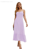 Numbersea  Spaghetti Strap Chiffon Bridesmaid Dress Ankle Length Formal A Line Cocktail Party Homecoming Dress for Juniors  SEA28028