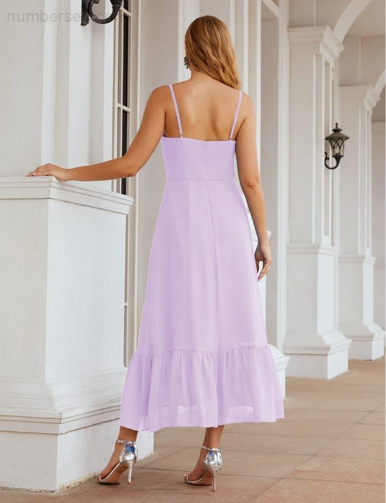 Numbersea  Spaghetti Strap Chiffon Bridesmaid Dress Ankle Length Formal A Line Cocktail Party Homecoming Dress for Juniors  SEA28028