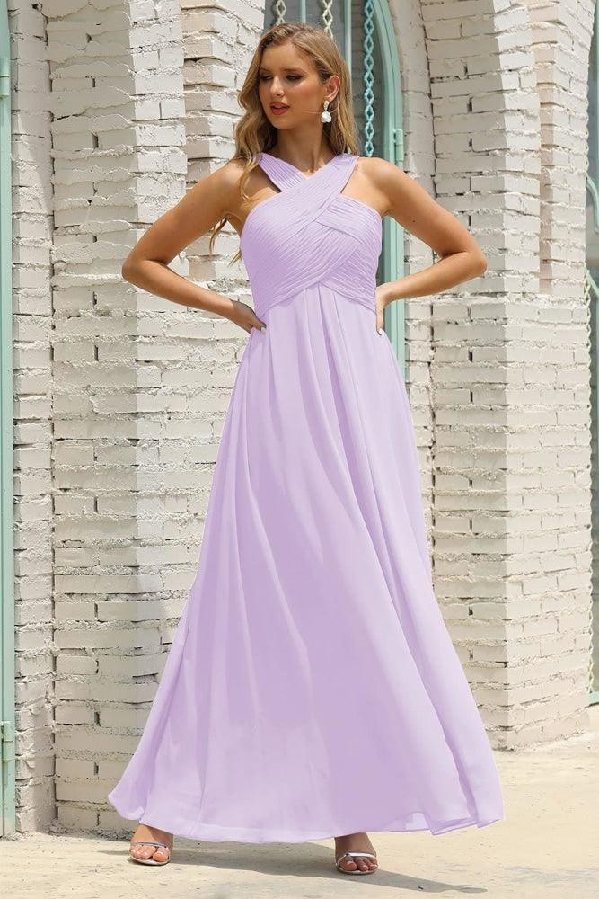 Numbersea Women Halter Chiffon Bridesmaid Dress A-line Long Formal Prom Gown SEA28015