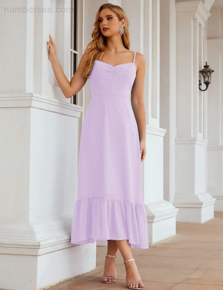 Numbersea  Spaghetti Strap Chiffon Bridesmaid Dress Ankle Length Formal A Line Cocktail Party Homecoming Dress for Juniors  SEA28028