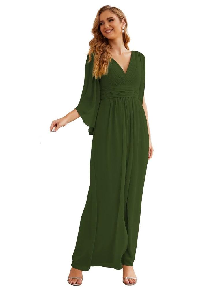 Numbersea Chiffon Bridesmaid Dresses with Split for Women Wedding Long Party Prom Gown Flutter Sleeve SEA28045