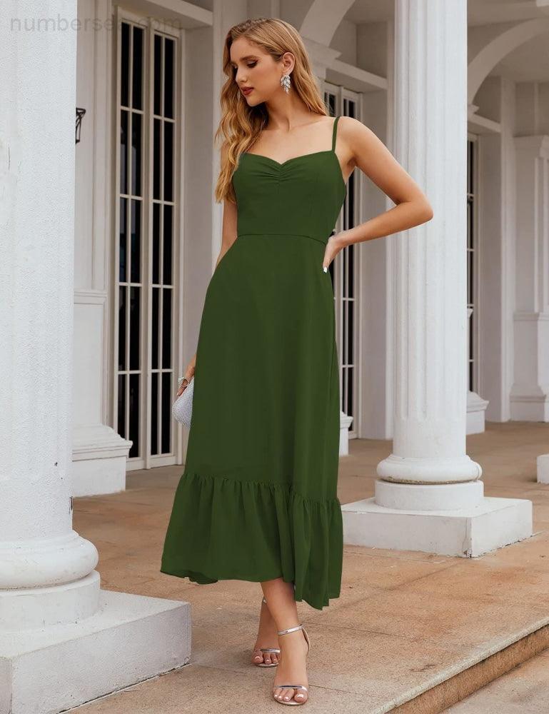 Numbersea  Spaghetti Strap Chiffon Bridesmaid Dress Ankle Length Formal A Line Cocktail Party Homecoming Dress for Juniors  SEA28028