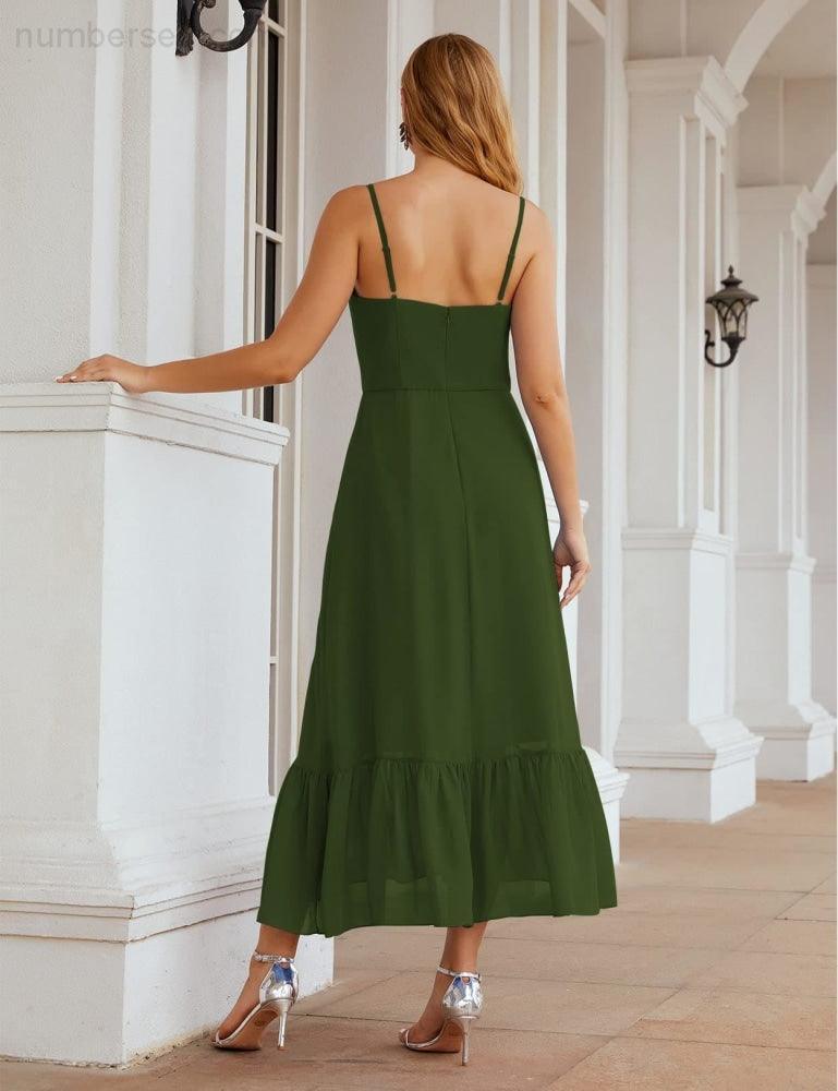 Numbersea  Spaghetti Strap Chiffon Bridesmaid Dress Ankle Length Formal A Line Cocktail Party Homecoming Dress for Juniors  SEA28028