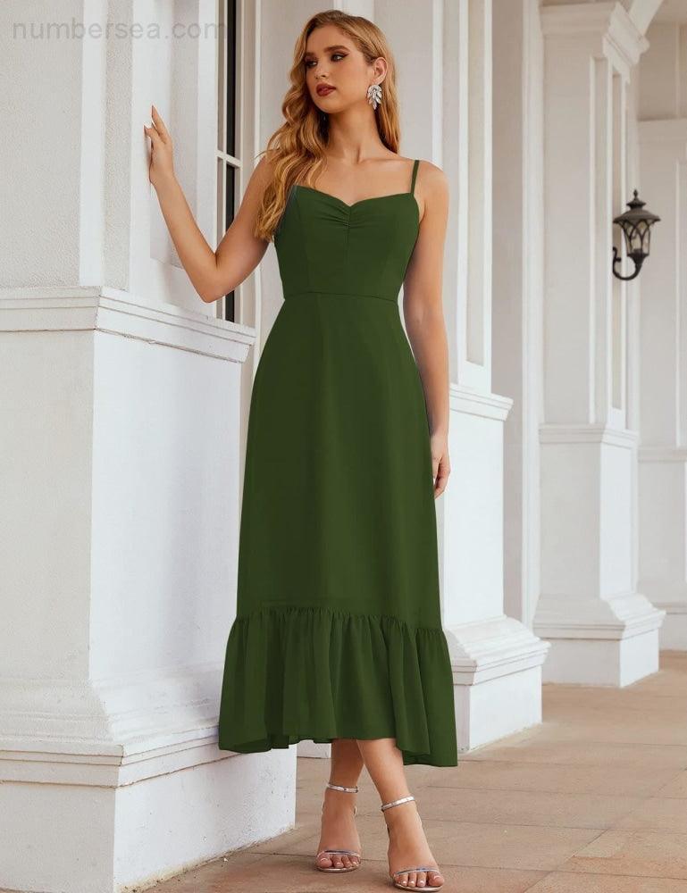 Numbersea  Spaghetti Strap Chiffon Bridesmaid Dress Ankle Length Formal A Line Cocktail Party Homecoming Dress for Juniors  SEA28028