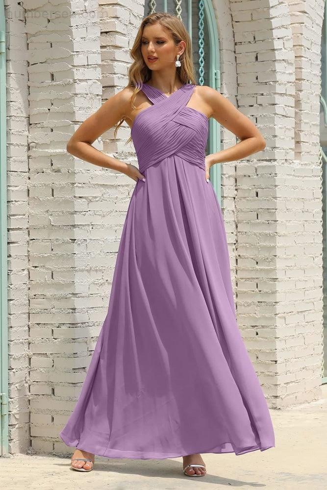 Numbersea Women Halter Chiffon Bridesmaid Dress A-line Long Formal Prom Gown SEA28015