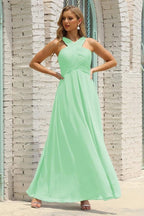 Numbersea Women Halter Chiffon Bridesmaid Dress A-line Long Formal Prom Gown SEA28015