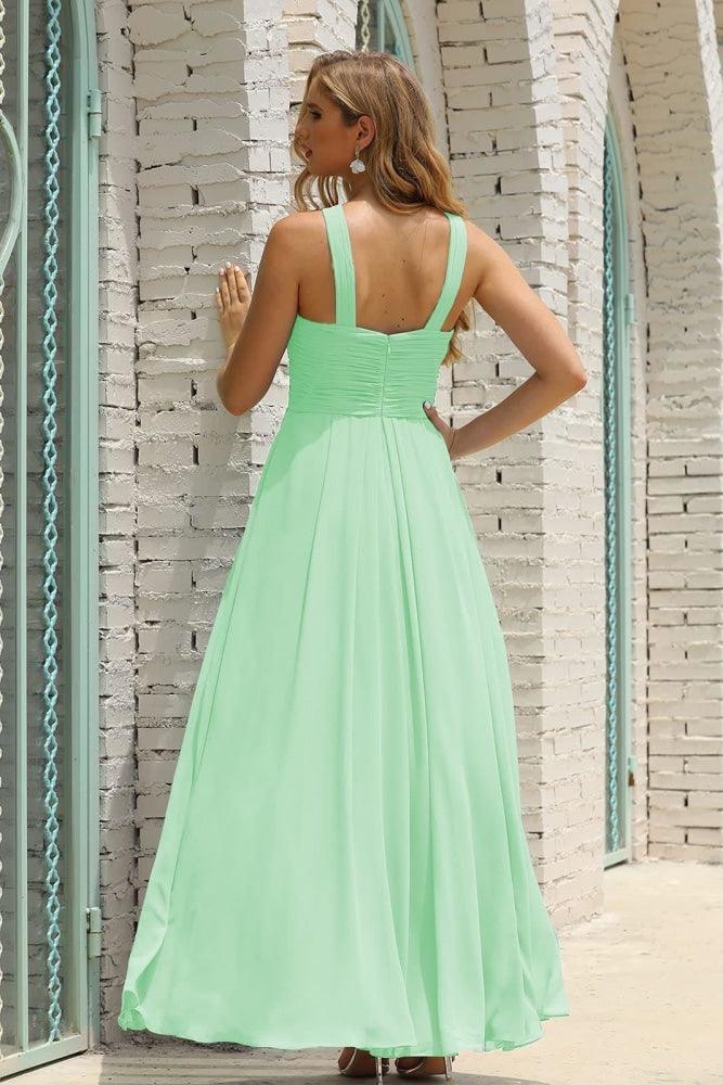 Numbersea Women Halter Chiffon Bridesmaid Dress A-line Long Formal Prom Gown SEA28015