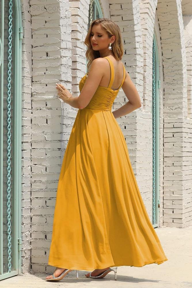 Numbersea Women Halter Chiffon Bridesmaid Dress A-line Long Formal Prom Gown SEA28015