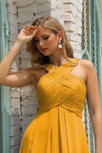 Numbersea Women Halter Chiffon Bridesmaid Dress A-line Long Formal Prom Gown SEA28015