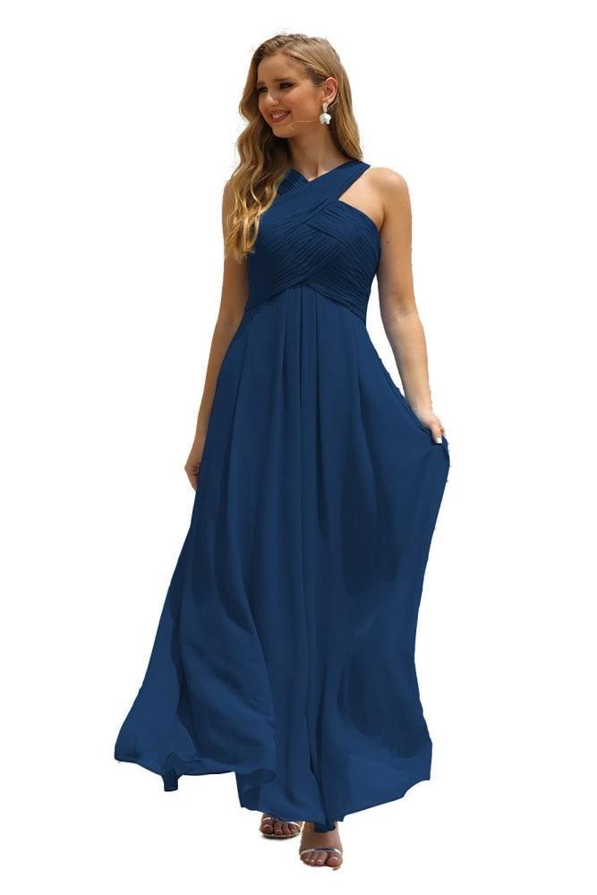 Numbersea Women Halter Chiffon Bridesmaid Dress A-line Long Formal Prom Gown SEA28015