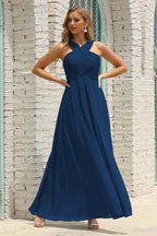 Numbersea Women Halter Chiffon Bridesmaid Dress A-line Long Formal Prom Gown SEA28015