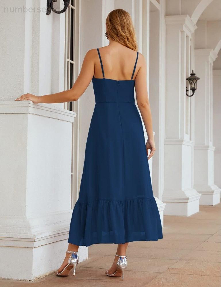 Numbersea  Spaghetti Strap Chiffon Bridesmaid Dress Ankle Length Formal A Line Cocktail Party Homecoming Dress for Juniors  SEA28028