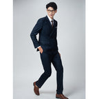 Double breasted suit men's suit British grey striped business casual suit men's formal suit slim fit groom's wedding dress