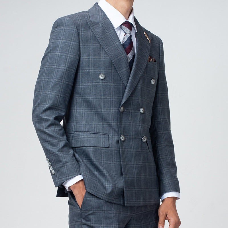 Double breasted suit men's suit slim fit Korean style trendy wedding groom British dress casual plus size men's suit