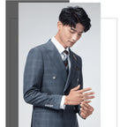Double breasted suit men's suit slim fit Korean style trendy wedding groom British dress casual plus size men's suit